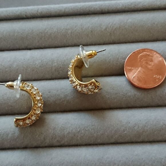 Kenneth Jay Lane Rhodium-Plated & Glass Crystal pierced Half Hoop Earrings - Picture 5 of 8